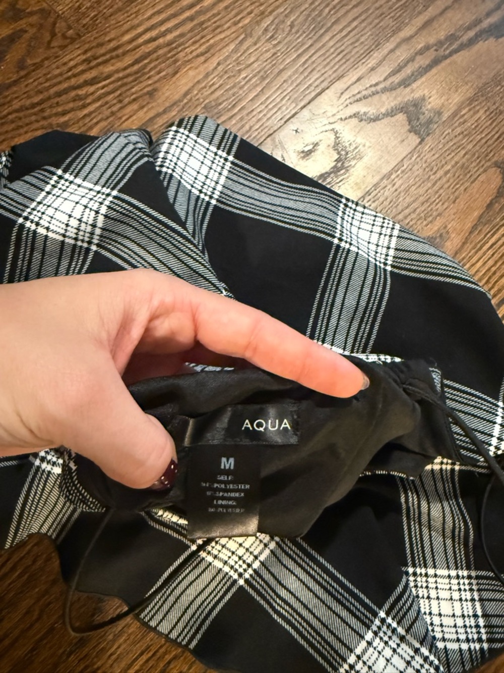 Aqua Black & White Plaid Spaghetti-Strap Ruffle-Hem Dress - Picture 3 of 3